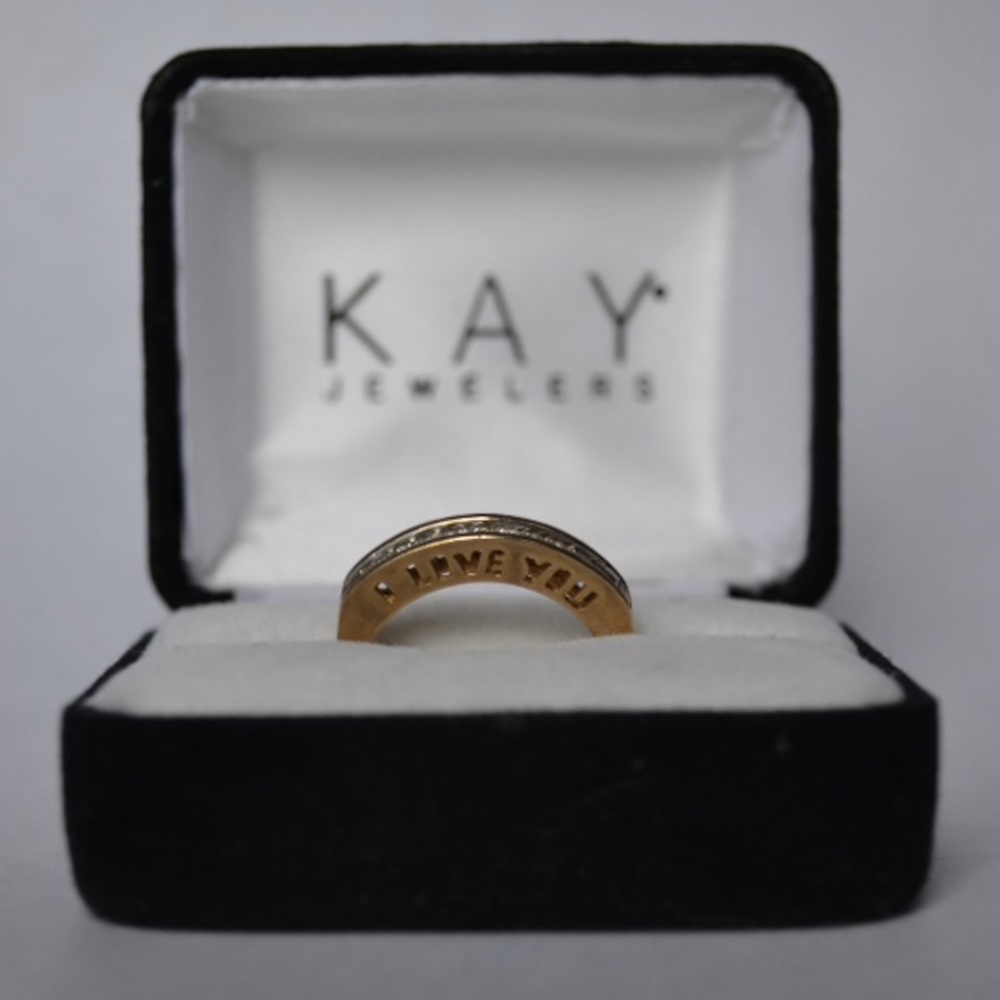 14 k Yellow Gold ‘I LOVE YOU’ ring with diamonds
